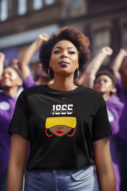 Lady Wearing a Juneteenth 1865 Hat T-Shirt