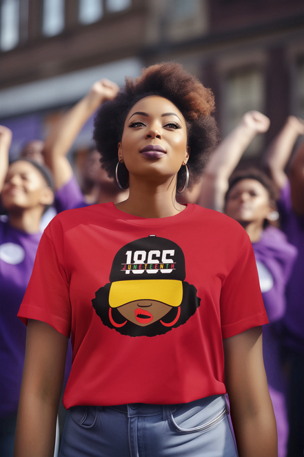 Lady Wearing a Juneteenth 1865 Hat T-Shirt