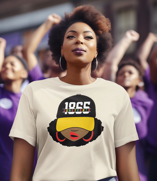 Lady Wearing a Juneteenth 1865 Hat T-Shirt